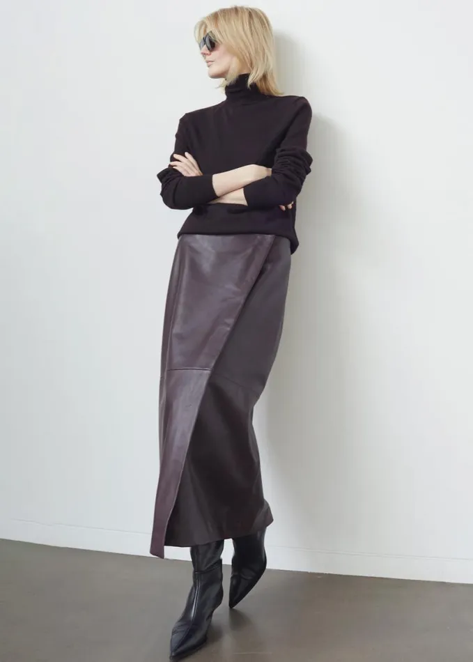 Clothing Women The Frankie Shop Hedi Leather Midi Wrap Skirt 8211 Dark Plum