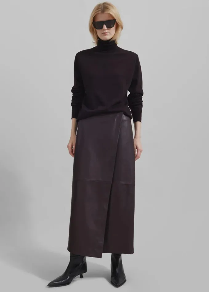 Clothing Women The Frankie Shop Hedi Leather Midi Wrap Skirt 8211 Dark Plum