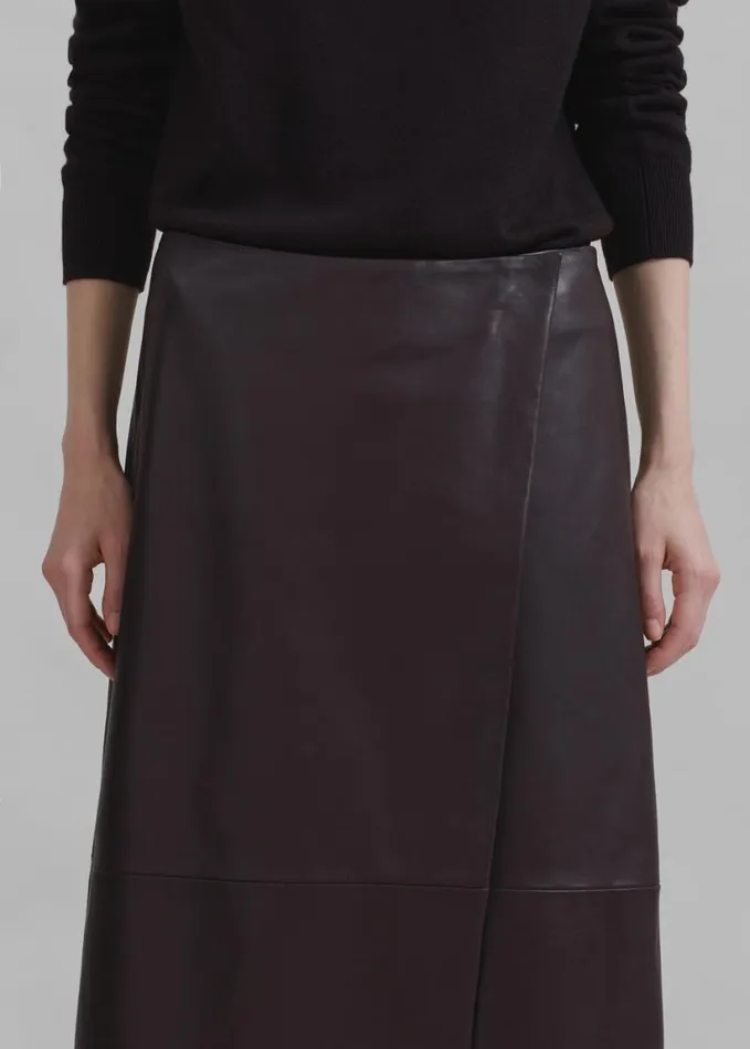 Clothing Women The Frankie Shop Hedi Leather Midi Wrap Skirt 8211 Dark Plum