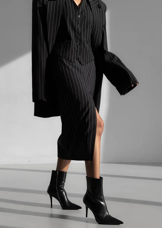 Clothing Women The Frankie Shop Holland Suit Vest 8211 BlackWhite Pinstripe
