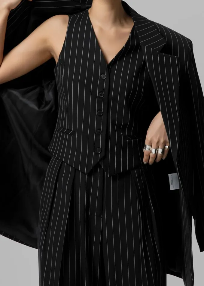 Clothing Women The Frankie Shop Holland Suit Vest 8211 BlackWhite Pinstripe