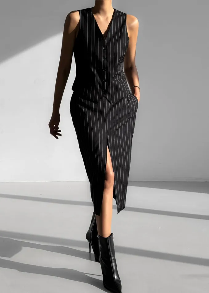 Clothing Women The Frankie Shop Holland Suit Vest 8211 BlackWhite Pinstripe