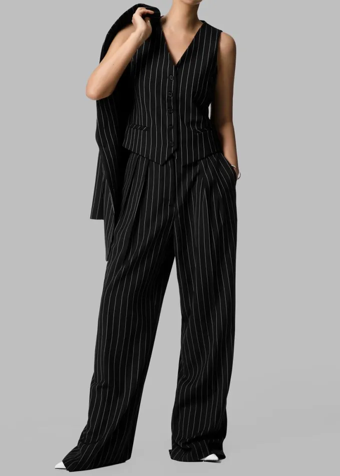 Clothing Women The Frankie Shop Holland Suit Vest 8211 BlackWhite Pinstripe