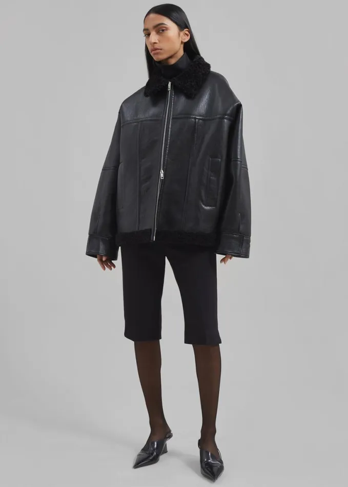 Clothing Women The Frankie Shop Ivanka Faux Leather Shearling Jacket 8211 Black