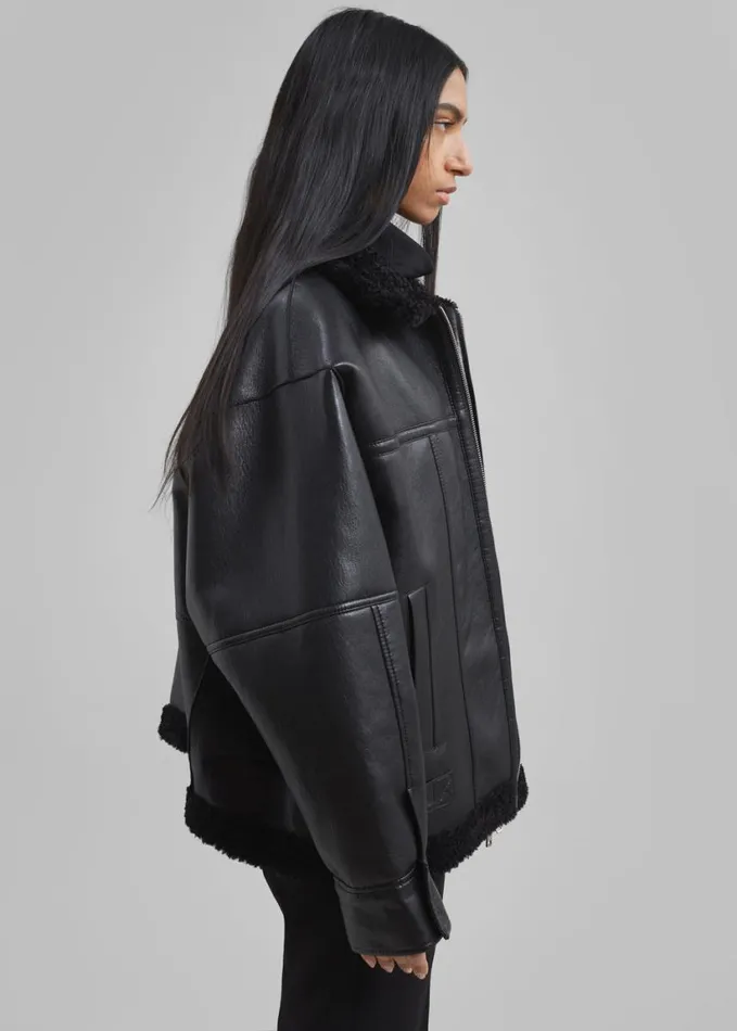 Clothing Women The Frankie Shop Ivanka Faux Leather Shearling Jacket 8211 Black