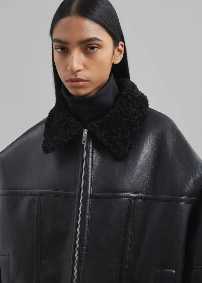 Clothing Women The Frankie Shop Ivanka Faux Leather Shearling Jacket 8211 Black