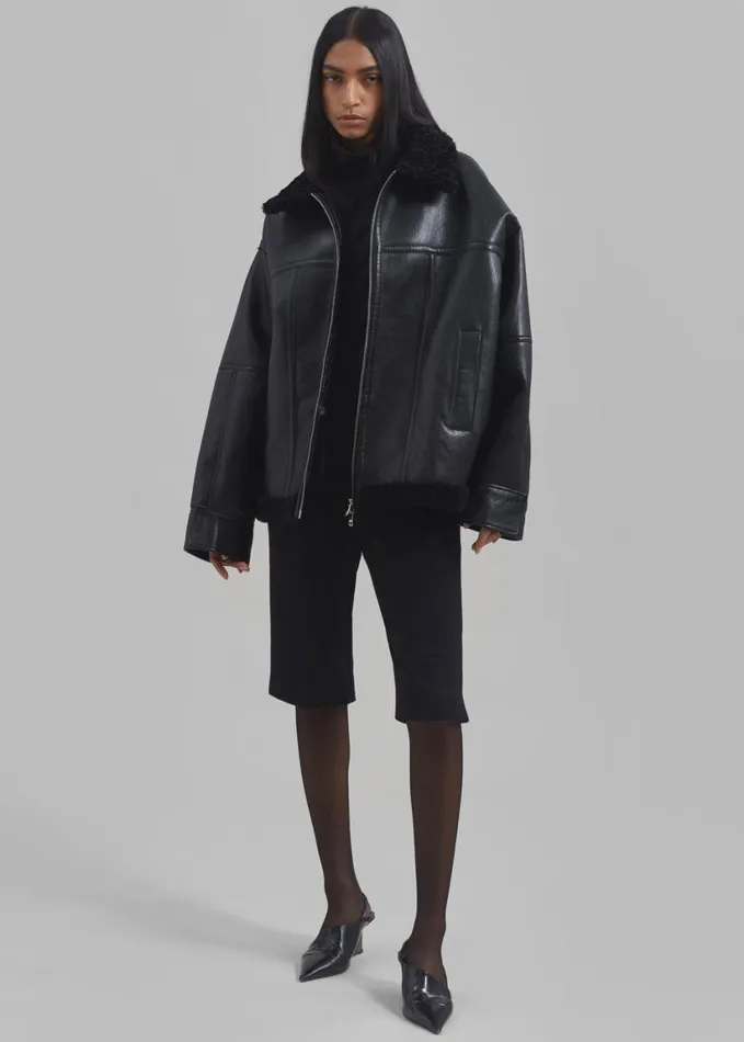 Clothing Women The Frankie Shop Ivanka Faux Leather Shearling Jacket 8211 Black