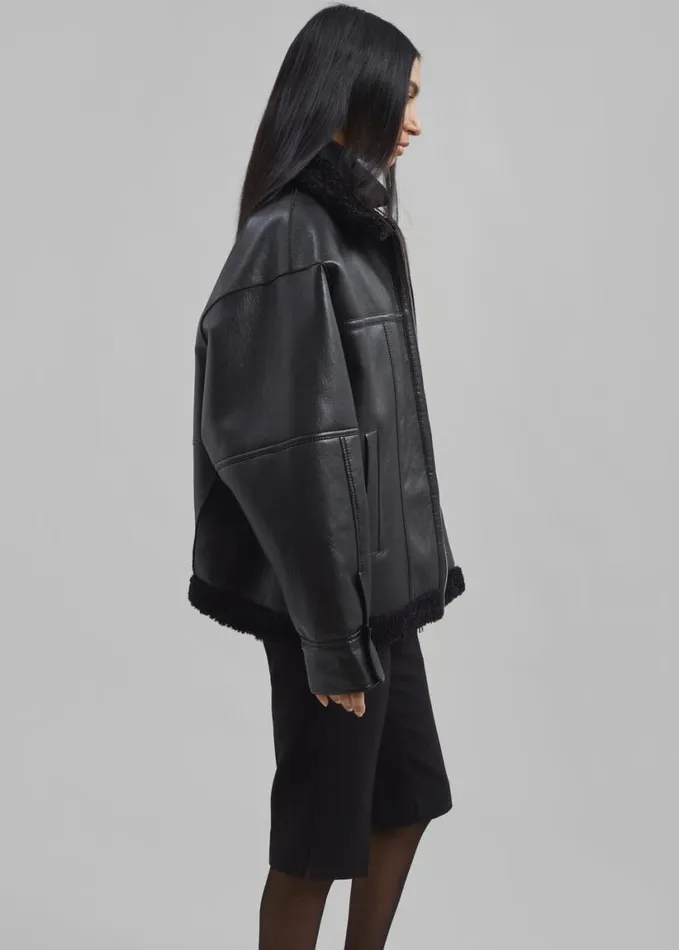 Clothing Women The Frankie Shop Ivanka Faux Leather Shearling Jacket 8211 Black