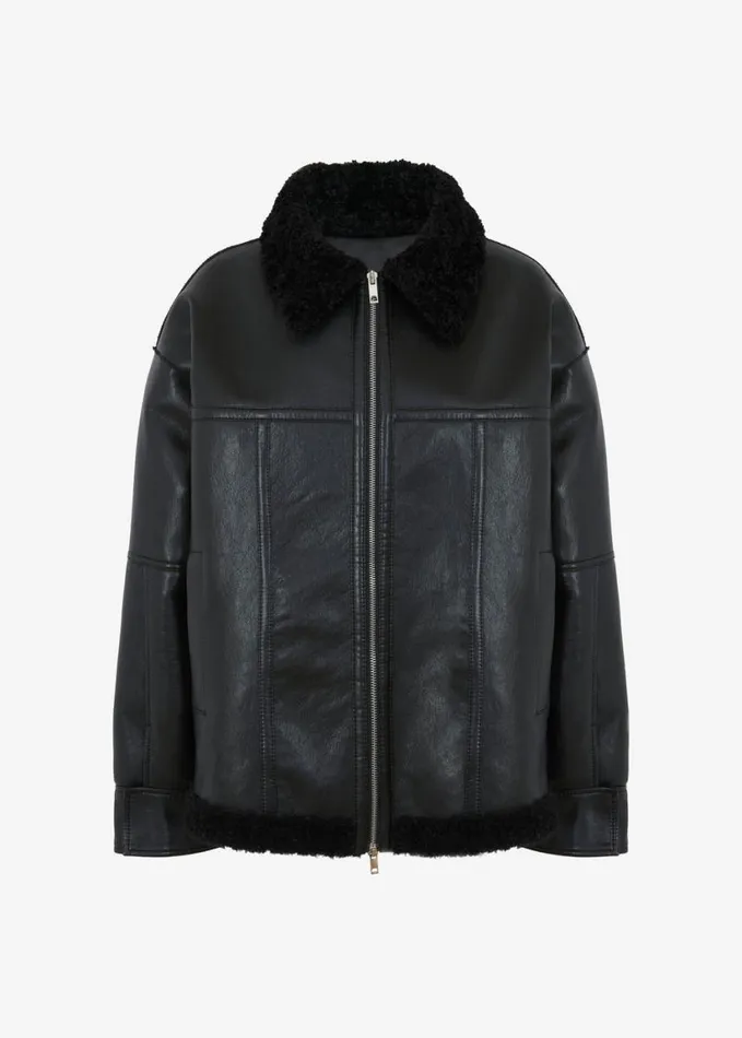 Clothing Women The Frankie Shop Ivanka Faux Leather Shearling Jacket 8211 Black