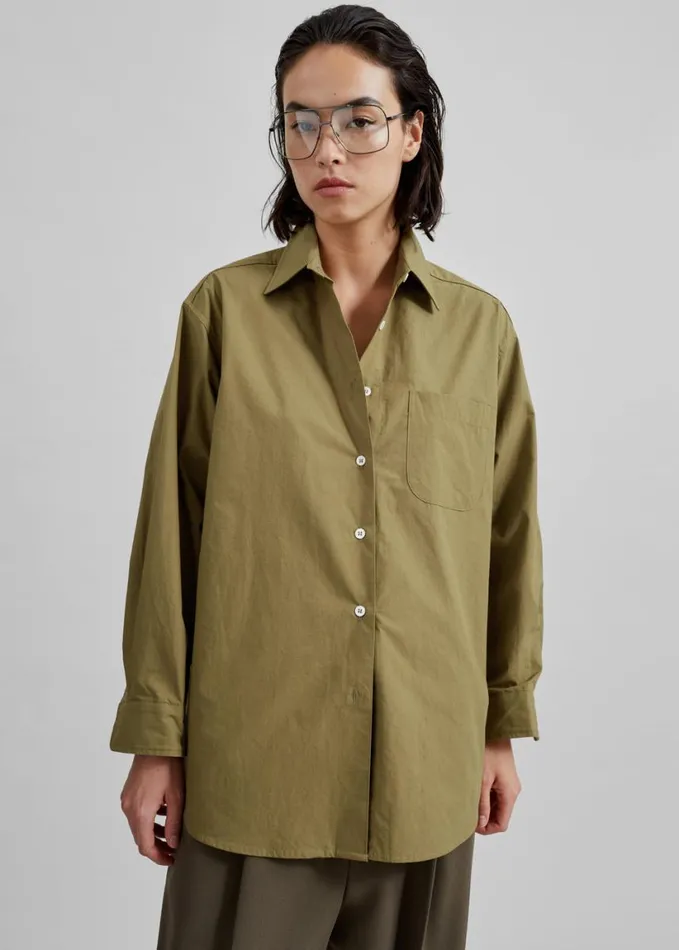 Clothing Women The Frankie Shop Jody Button Up Shirt 8211 Khaki