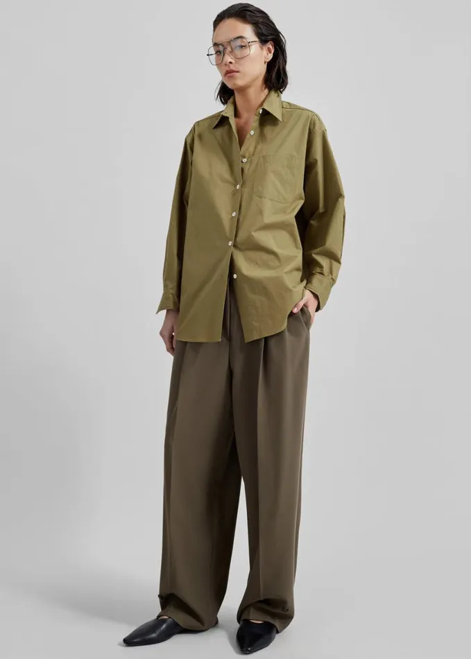 Clothing Women The Frankie Shop Jody Button Up Shirt 8211 Khaki