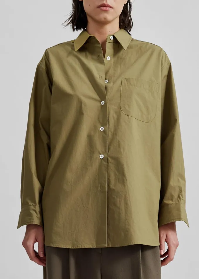 Clothing Women The Frankie Shop Jody Button Up Shirt 8211 Khaki
