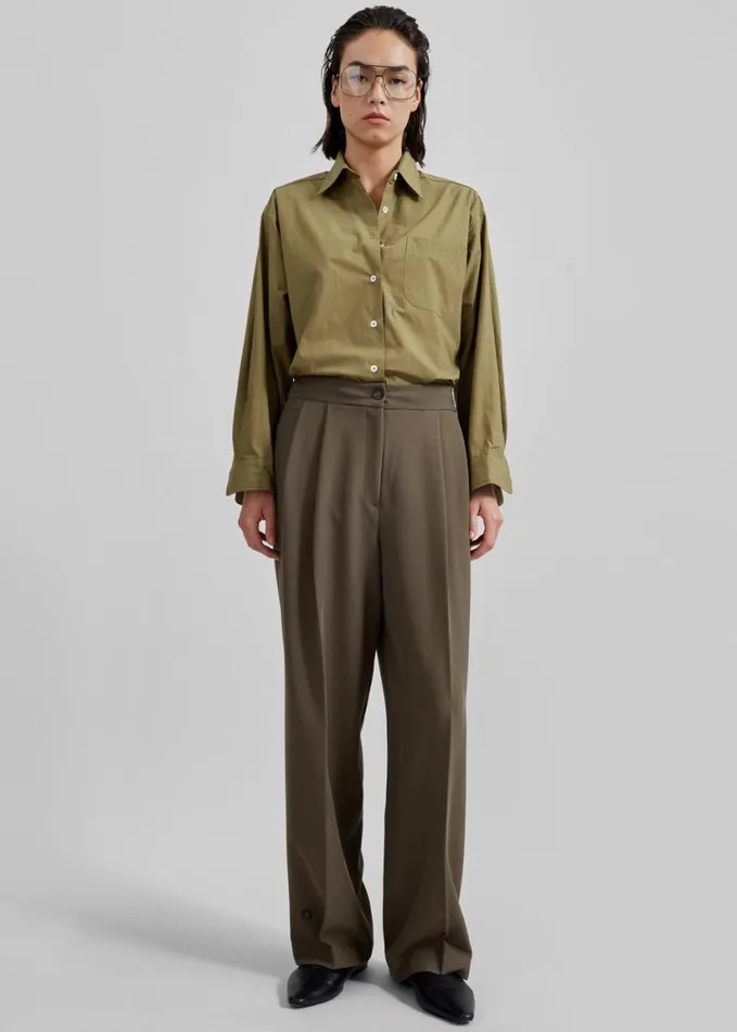 Clothing Women The Frankie Shop Jody Button Up Shirt 8211 Khaki