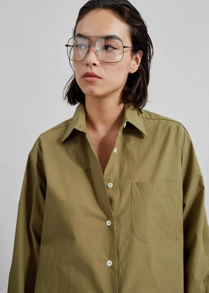 Clothing Women The Frankie Shop Jody Button Up Shirt 8211 Khaki