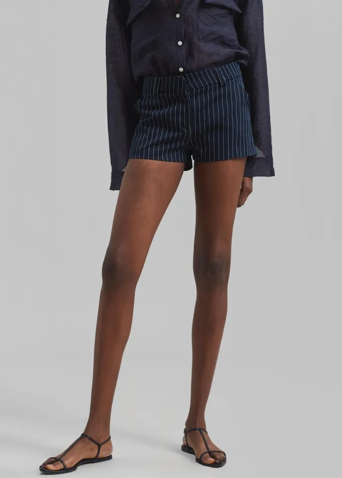 Clothing Women The Frankie Shop Kate Twill Mini Shorts 8211 NavyWhite Pinstripe