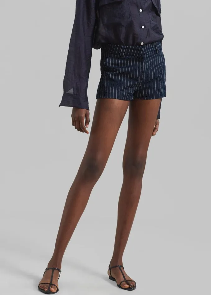 Clothing Women The Frankie Shop Kate Twill Mini Shorts 8211 NavyWhite Pinstripe