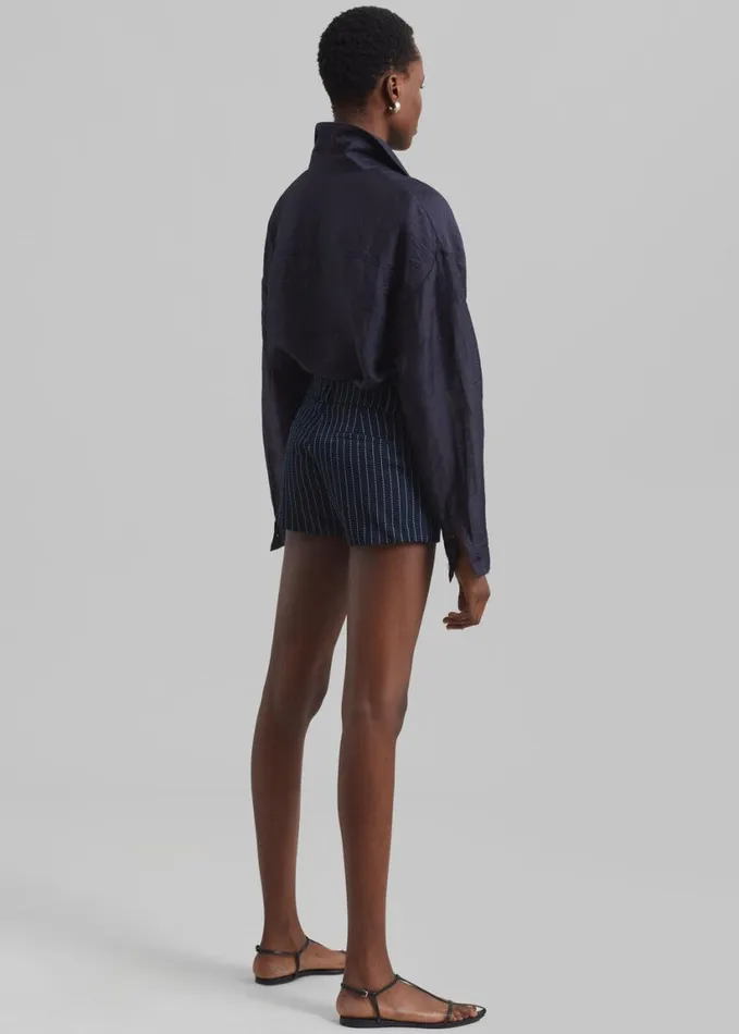 Clothing Women The Frankie Shop Kate Twill Mini Shorts 8211 NavyWhite Pinstripe