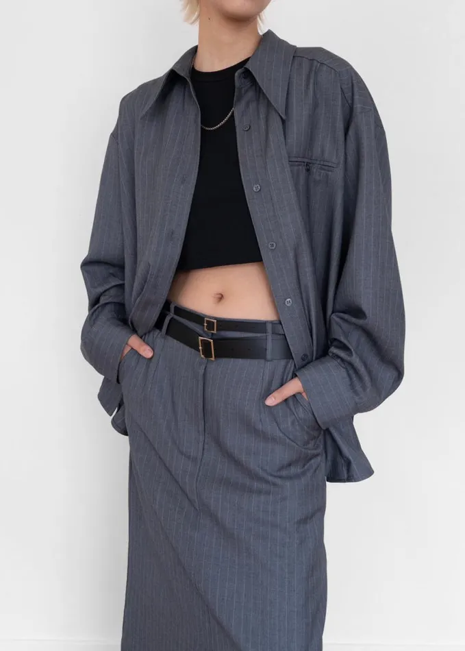 Clothing Women The Frankie Shop Kerry Button Up Shirt 8211 Grey Pinstripe