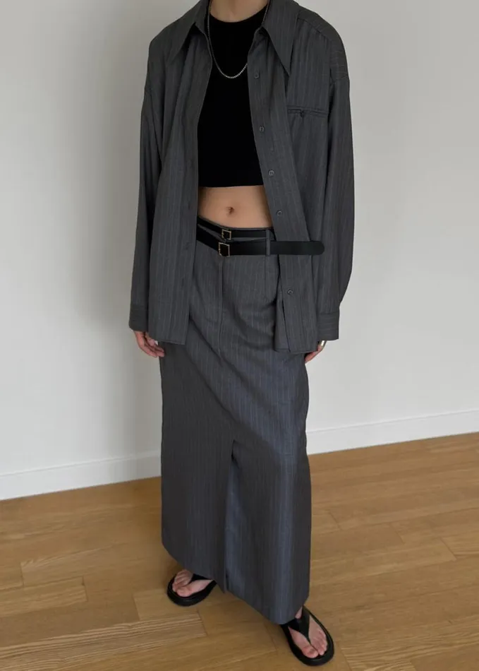 Clothing Women The Frankie Shop Kerry Button Up Shirt 8211 Grey Pinstripe