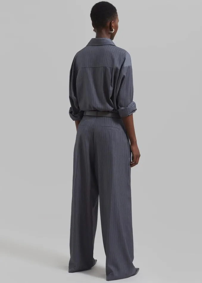 Clothing Women The Frankie Shop Kerry Button Up Shirt 8211 Grey Pinstripe