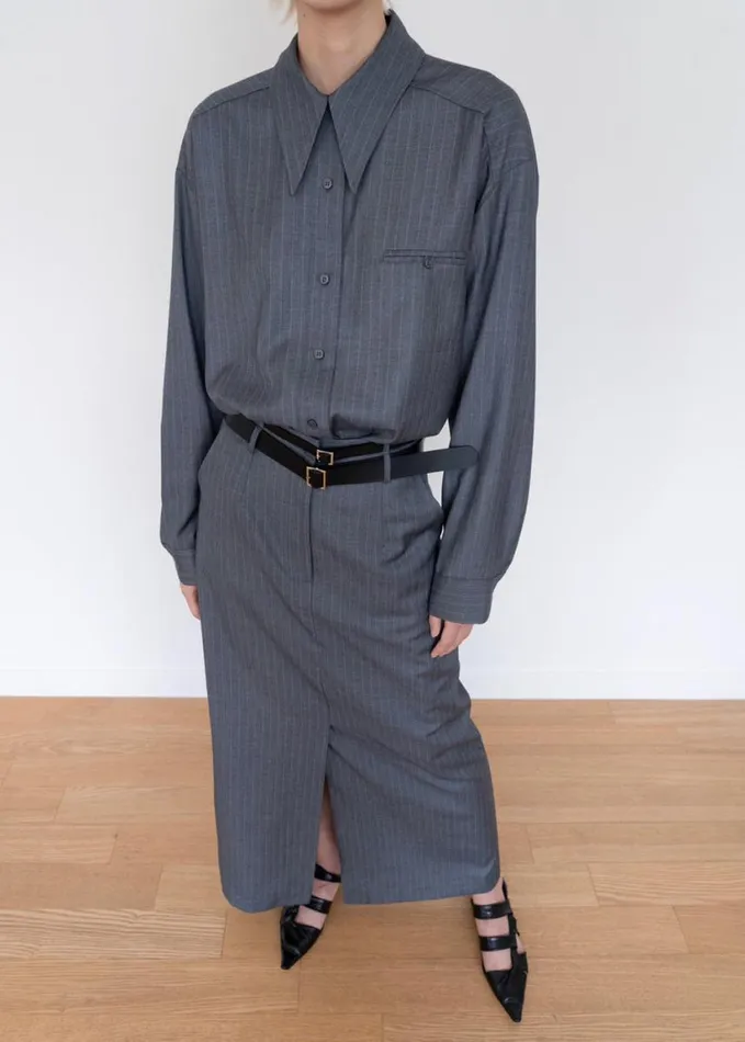 Clothing Women The Frankie Shop Kerry Button Up Shirt 8211 Grey Pinstripe