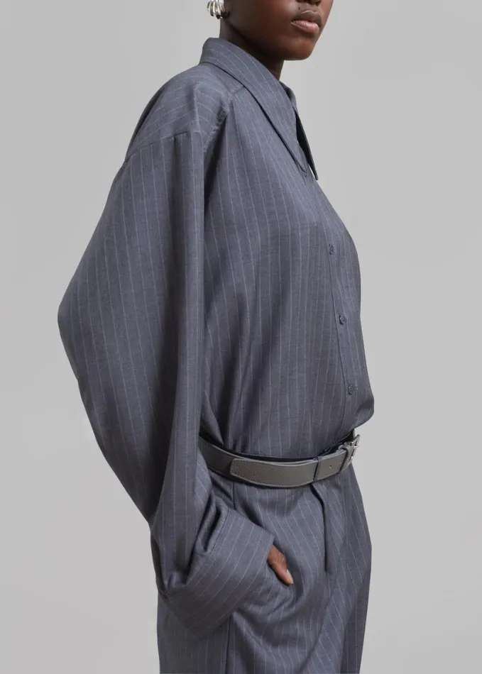 Clothing Women The Frankie Shop Kerry Button Up Shirt 8211 Grey Pinstripe