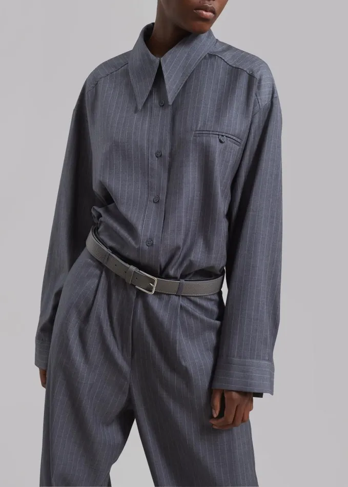 Clothing Women The Frankie Shop Kerry Button Up Shirt 8211 Grey Pinstripe