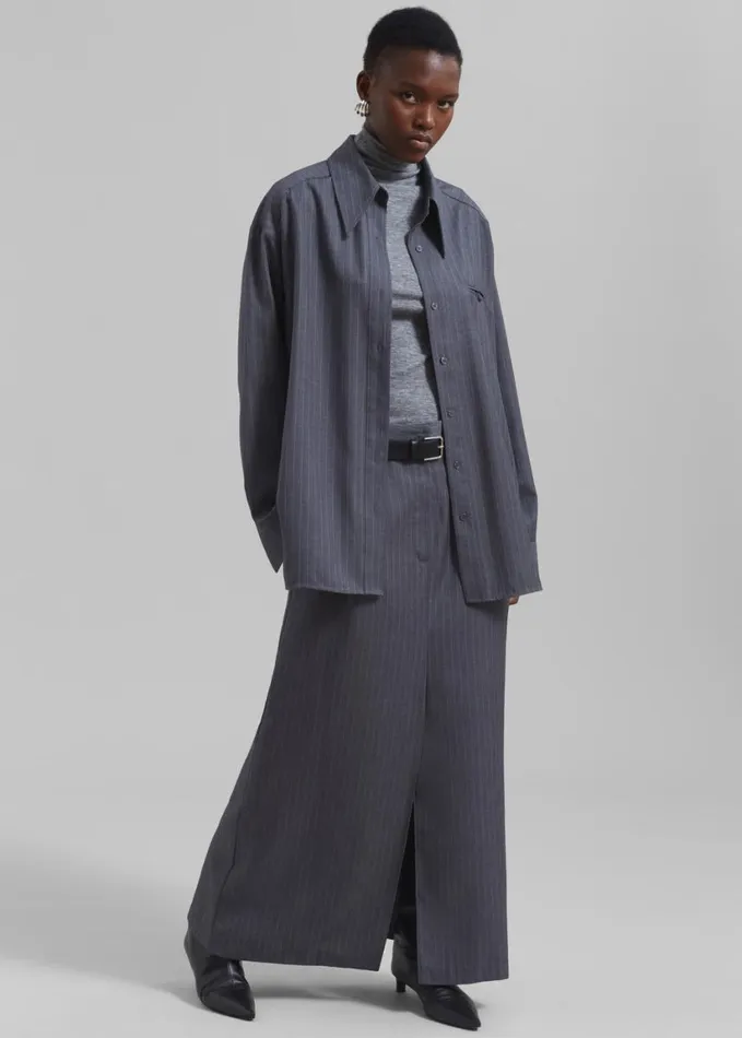Clothing Women The Frankie Shop Kerry Button Up Shirt 8211 Grey Pinstripe