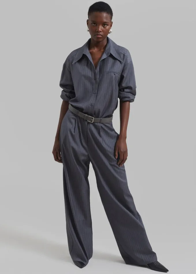 Clothing Women The Frankie Shop Kerry Button Up Shirt 8211 Grey Pinstripe