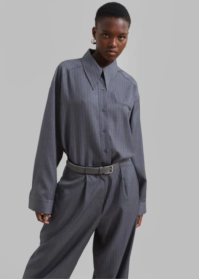 Clothing Women The Frankie Shop Kerry Button Up Shirt 8211 Grey Pinstripe