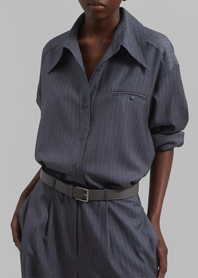 Clothing Women The Frankie Shop Kerry Button Up Shirt 8211 Grey Pinstripe