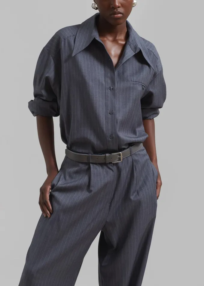 Clothing Women The Frankie Shop Kerry Button Up Shirt 8211 Grey Pinstripe