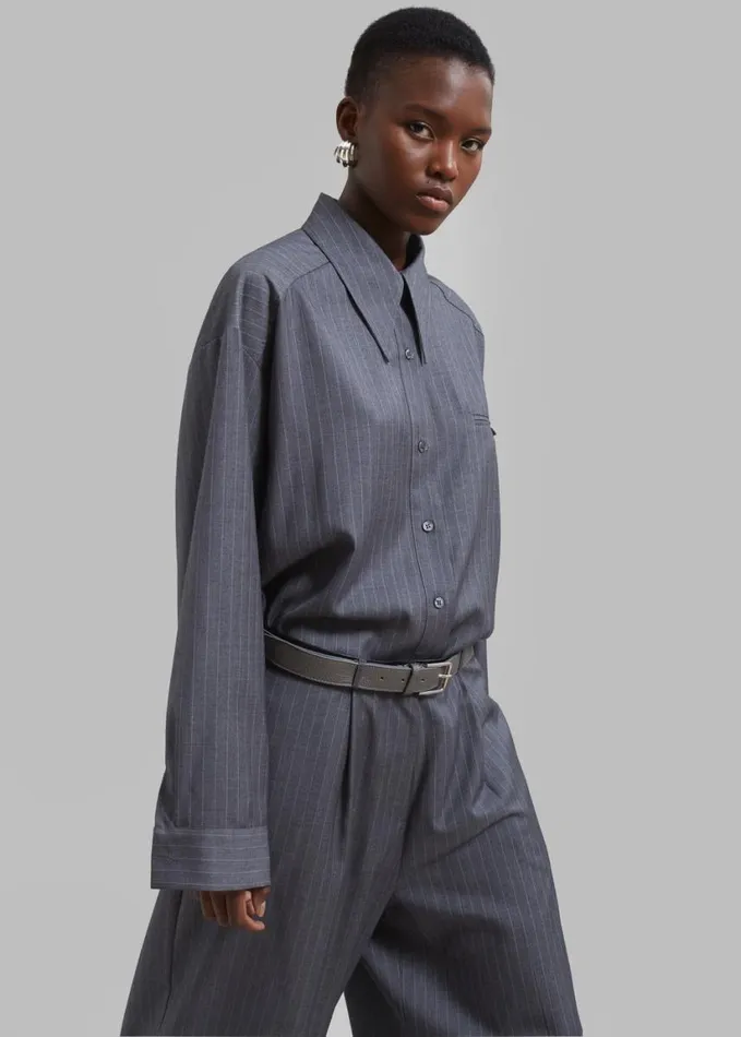 Clothing Women The Frankie Shop Kerry Button Up Shirt 8211 Grey Pinstripe