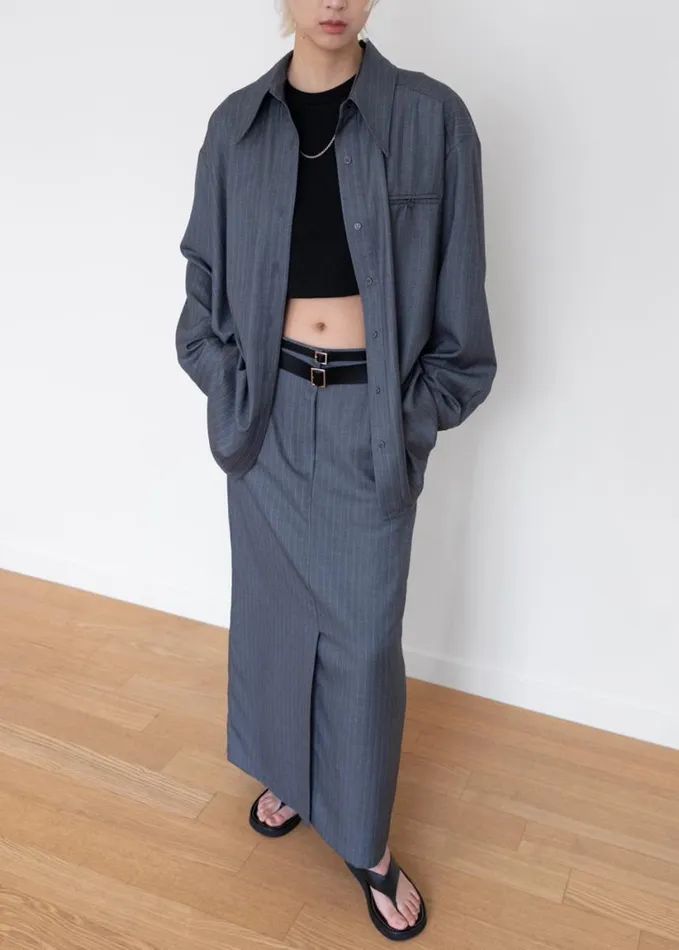 Clothing Women The Frankie Shop Kerry Button Up Shirt 8211 Grey Pinstripe