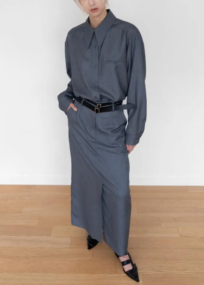 Clothing Women The Frankie Shop Kerry Button Up Shirt 8211 Grey Pinstripe