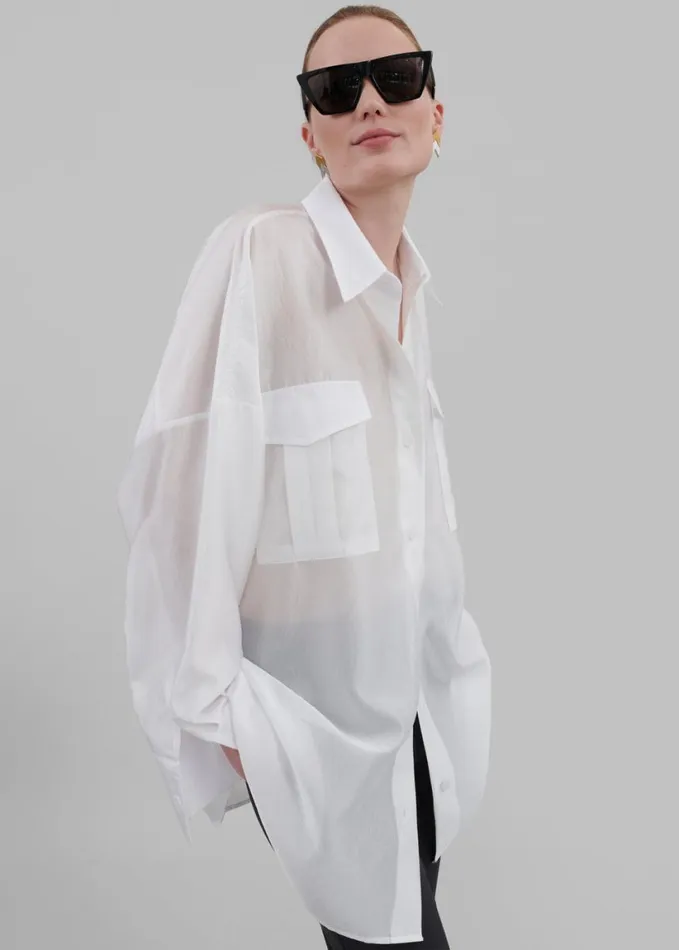 Clothing Women The Frankie Shop Laure Oversized Sheer Button Up Shirt 8211 White
