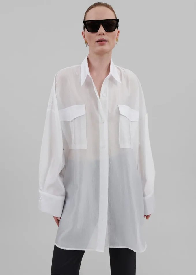 Clothing Women The Frankie Shop Laure Oversized Sheer Button Up Shirt 8211 White