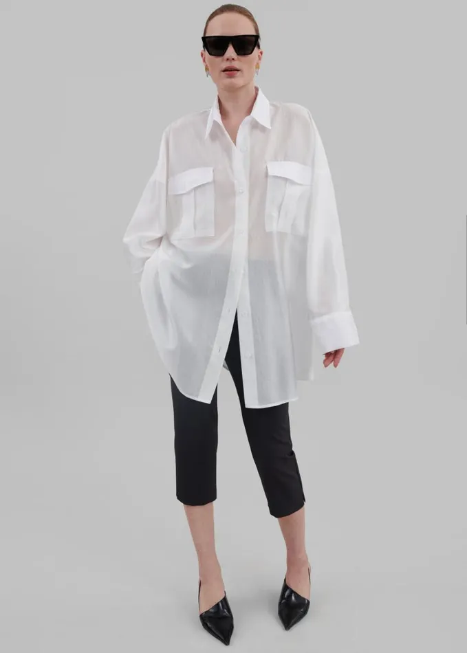 Clothing Women The Frankie Shop Laure Oversized Sheer Button Up Shirt 8211 White