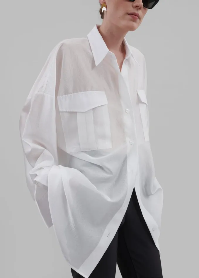 Clothing Women The Frankie Shop Laure Oversized Sheer Button Up Shirt 8211 White