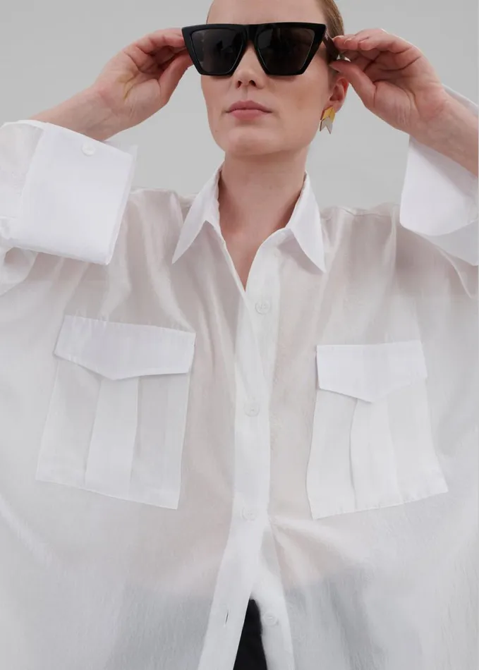 Clothing Women The Frankie Shop Laure Oversized Sheer Button Up Shirt 8211 White