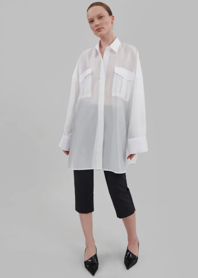 Clothing Women The Frankie Shop Laure Oversized Sheer Button Up Shirt 8211 White