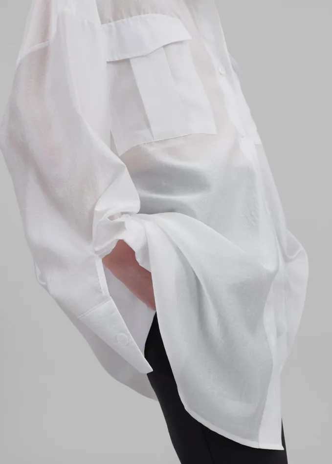 Clothing Women The Frankie Shop Laure Oversized Sheer Button Up Shirt 8211 White