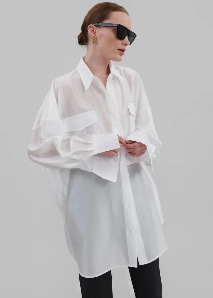 Clothing Women The Frankie Shop Laure Oversized Sheer Button Up Shirt 8211 White