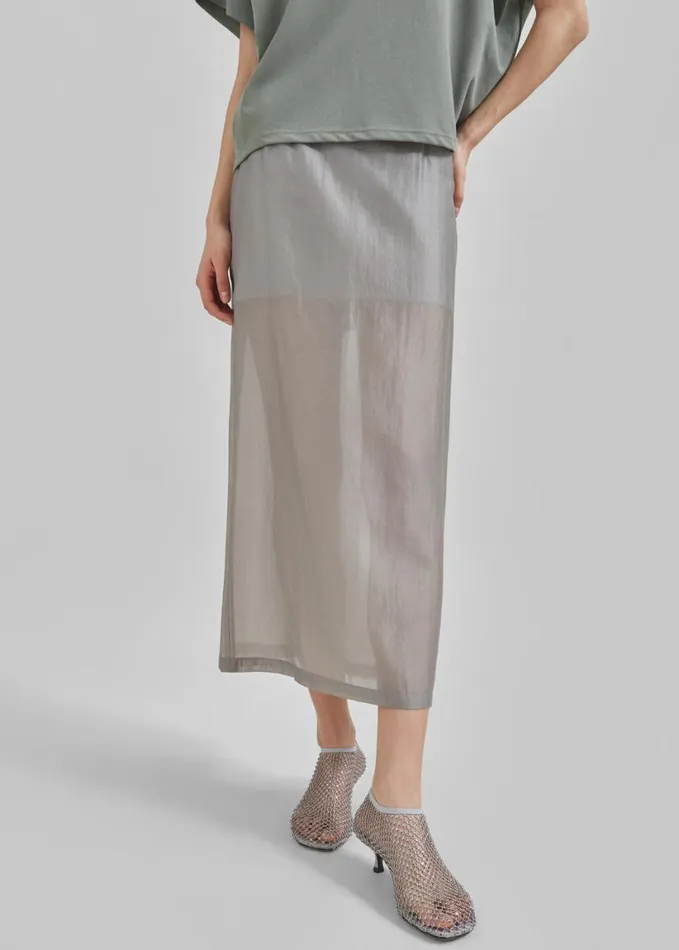 Clothing Women The Frankie Shop Lenore Semi Sheer Midi Skirt 8211 Grey