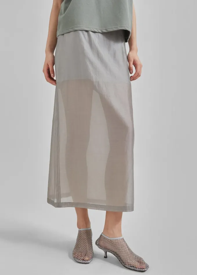 Clothing Women The Frankie Shop Lenore Semi Sheer Midi Skirt 8211 Grey