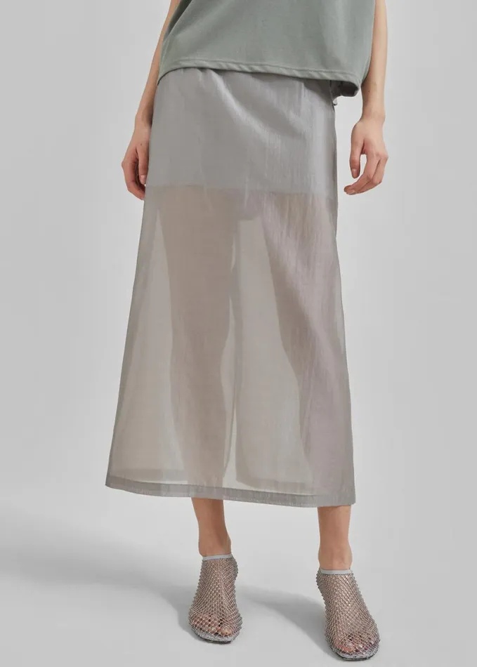 Clothing Women The Frankie Shop Lenore Semi Sheer Midi Skirt 8211 Grey