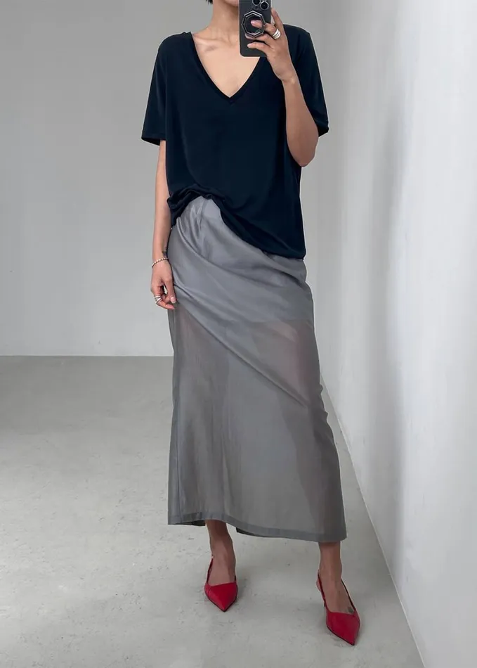 Clothing Women The Frankie Shop Lenore Semi Sheer Midi Skirt 8211 Grey
