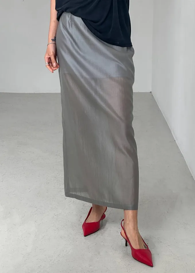 Clothing Women The Frankie Shop Lenore Semi Sheer Midi Skirt 8211 Grey