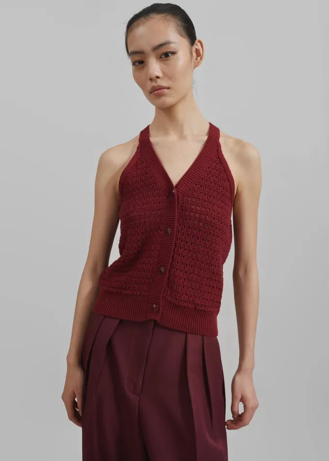 Clothing Women The Frankie Shop Leonie Knitted Halter Top 8211 Burgundy