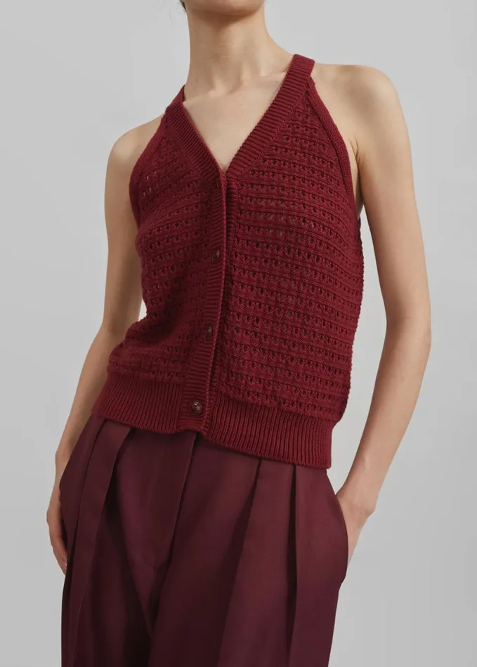 Clothing Women The Frankie Shop Leonie Knitted Halter Top 8211 Burgundy